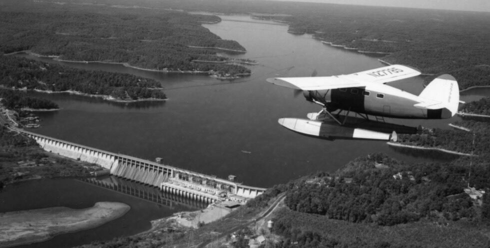 Flying Over Lake Of The Ozarks - black and white photo